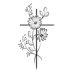 Holy Cross with Floral design for print or use as card, flyer, Tattoo or T Shirt