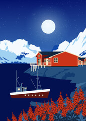 Naklejka premium Illustration of Reine, Lofoten Islands, Norway.