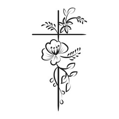 Holy Cross with Floral design for print or use as card, flyer, Tattoo or T Shirt
