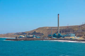 natural gas-powered thermal power plant generates electricity by converting heat generated from gas...