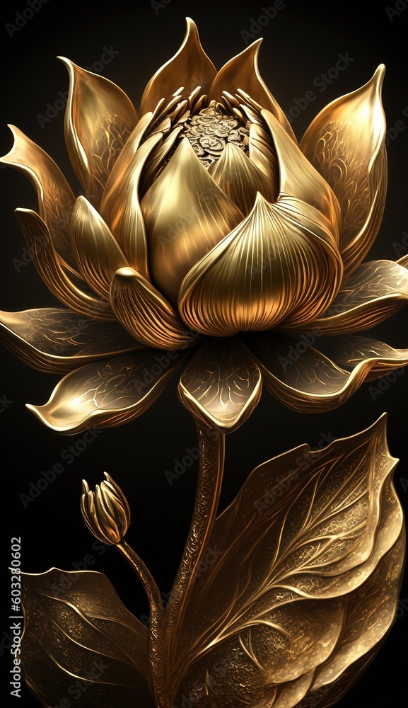 Wall mural beautiful gold lotus flower. generative ai