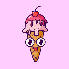 cherry ice cream cone illustration