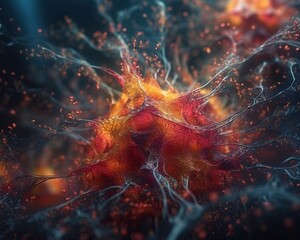 Neurons cells with glowing light. Neuroscience. Generative AI