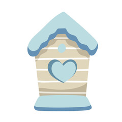 Wooden birdhouse, place for nest, empty decoration in cartoon flat style textured object isolated 