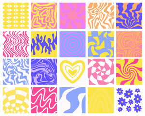 Groovy hippie posters. Set vector cards in trendy retro psychedelic cartoon style. Vector backgrounds. Good vibes.