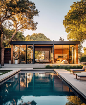 Serene Outdoor Paradise: Luxury Residence with a Magnificent Pool - Generative Ai