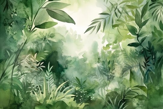 Tropical jungle watercolor illustration. Generative AI