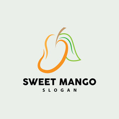 Mango Logo, Fresh Fruit Vector, Abstract Line Style Design, Icon Template Illustration