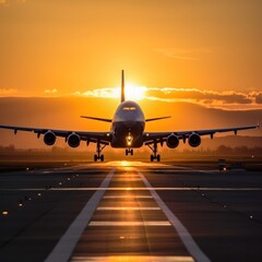 Naklejka na ściany i meble Passenger airplane landing on runway in airport