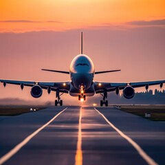 Fototapeta na wymiar Passenger airplane landing on runway in airport