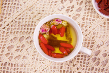 Red goji berries placed on the table