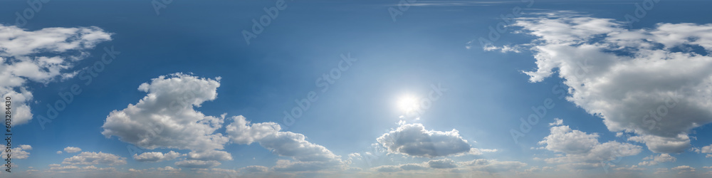Sticker seamless cloudy blue sky hdri 360 panorama view with zenith and beautiful clouds for use in 3d graph
