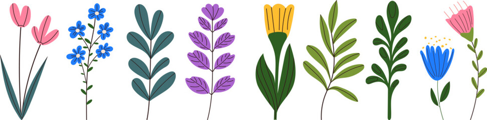 set of flowers in doodle style isolated vector