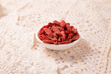 Red goji berries placed on the table