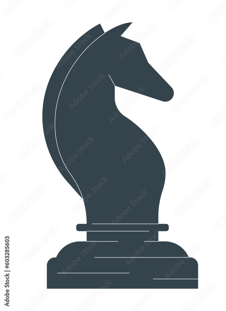 Poster knight chess piece flat line color isolated vector object. playing chess game strategy. editable cli