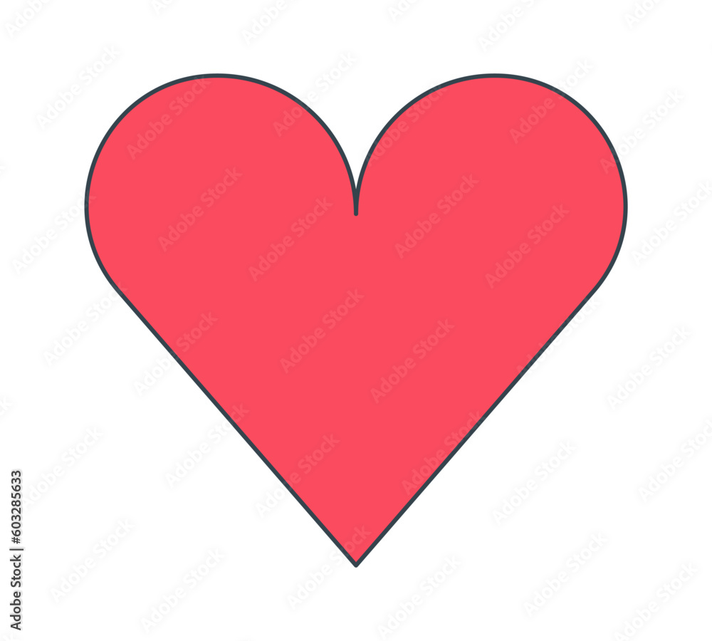 Poster red heart shape flat line color isolated vector object. like button. romance valentine day. editable