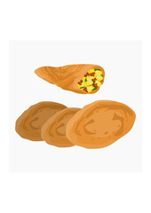 Editable Top Side View Classic Open And Rolled Indian Masala Dosa With Potato Filling Vector Illustration for Artwork of Cuisine Related Design With South Asian Culture and Tradition