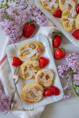 sweet home made pancakes with rhubarb 