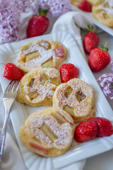 sweet home made pancakes with rhubarb 