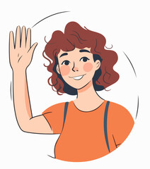 smile woman girls say hi hello wave a hand to greeting minimalist illustration people