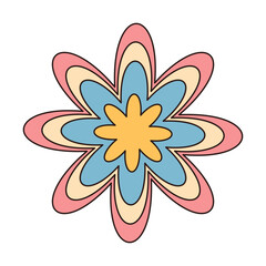 Hippie groovy flower. Retro psychedelic cartoon element. Vector illustration isolated on white background.