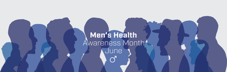 Fototapeta Men's Health Awareness design banner with silhouette of men of a white background. Vector illustration obraz