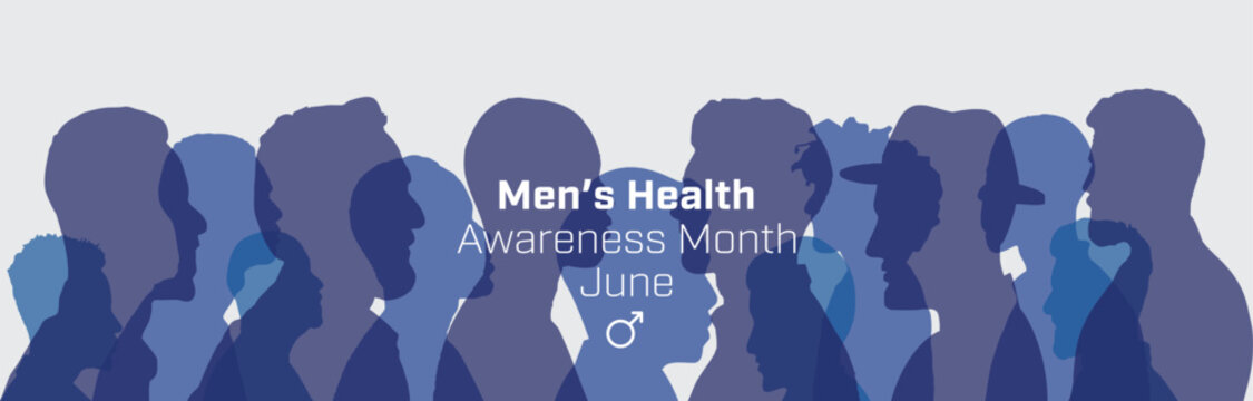 Men's Health Awareness design banner with silhouette of men of a white background. Vector illustration