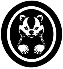 Vector illustration of a black and white badger, drawing of a mammal