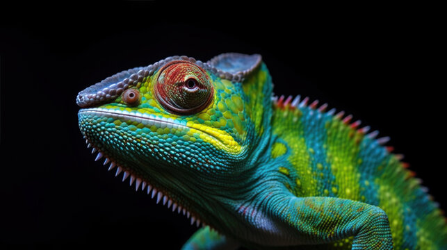chameleon on a black background