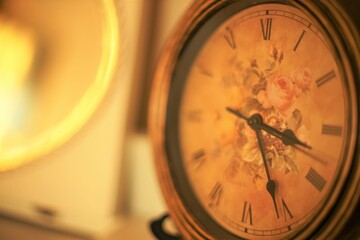 Vintage Parisian clock close-up, romantic room style.