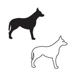 Dog silhouette and outline sign symbol set