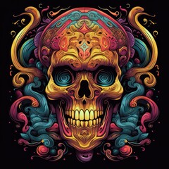 Skull Surrealism: Monochrome Expressionism in Synthwave Line Art T-Shirt Vector 1. Generative AI