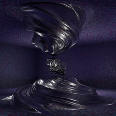 Brain floating with metallic swirls up and down, 3d rendering.