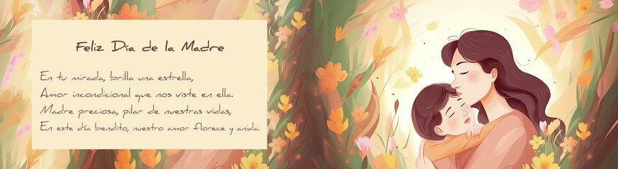 Tarjeta del Día de la Madre, Feliz Día de la Madre, Feliz Día de la Madre, Poema tarjeta, flor, ramo de flores Ilustración con AI