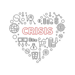 Crisis vector concept heart shaped banner. Economy Recession illustration