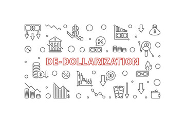 Fototapeta na wymiar De-Dollarization vector Geopolitics horizontal banner. Dollar US Currency Dedollarisation illustration