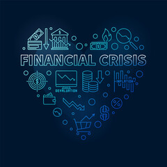 Fototapeta na wymiar Financial Crisis vector concept heart shaped blue banner. Economy Recession illustration