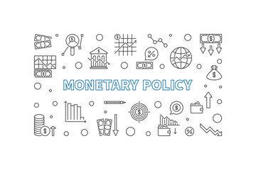Monetary Policy vector horizontal banner. Macroeconomics illustration
