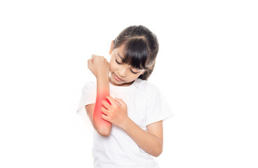 Little girl has skin rash allergy and itchy on her arm.
