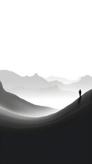 Ai generated, Loneliness, Misty mountain tops, mountain landscape, 9:16, mists, black and white