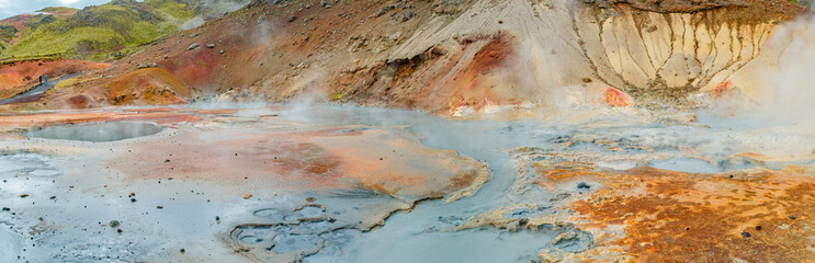 Fototapeta na wymiar Krysuvik, Seltun, Iceland, Panoramic over geothermal area Krysuvik, Seltun with sulfur hot springs