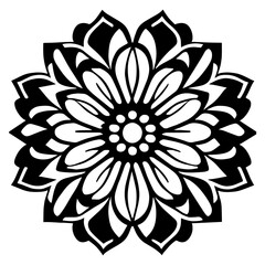 Flower clipart vector design black and white