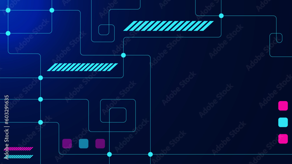 Aufkleber glowing lines and dots with rectangular shapes for futuristic technology background. big data visual