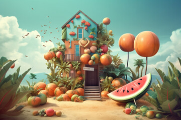 Embracing the Summer Spirit. Vibrant and lively summer concept illustration captures the essence of the season. Ai generated