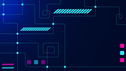 Glowing lines and dots with rectangular shapes for futuristic technology background. Big data visualization, communication and network connection concept