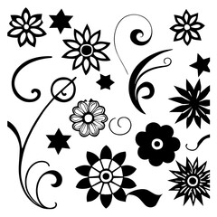 Flower clipart vector design black and white