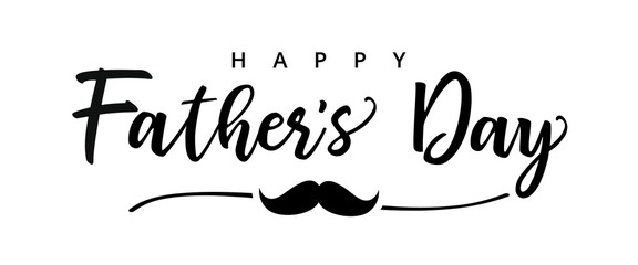 Happy Fathers day doodle mustache typography banner. Concept for Father's Day with elegant handwritten lettering and moustache. Vector illustration