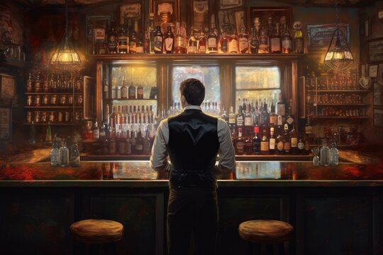 Bartender man old bar. Generate Ai