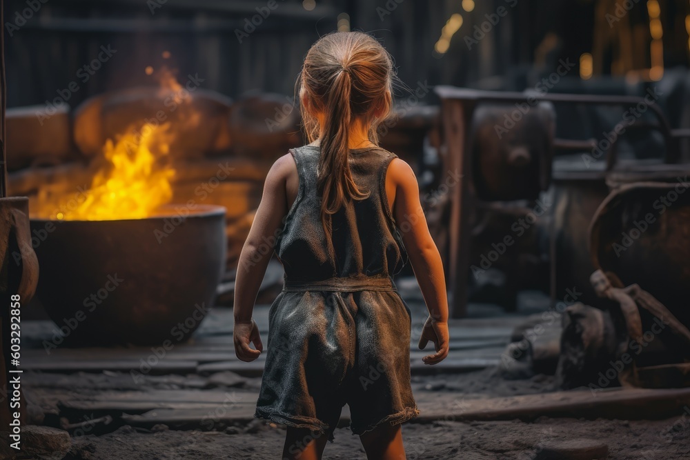 Wall mural blacksmith strong girl forge. generate ai