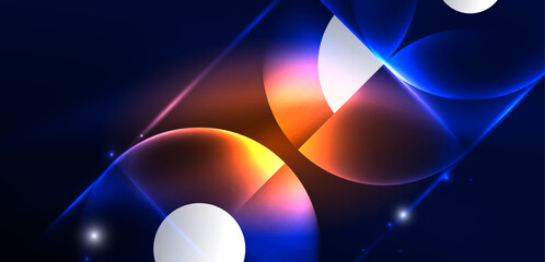 Neon light glowing circles vector abstract background